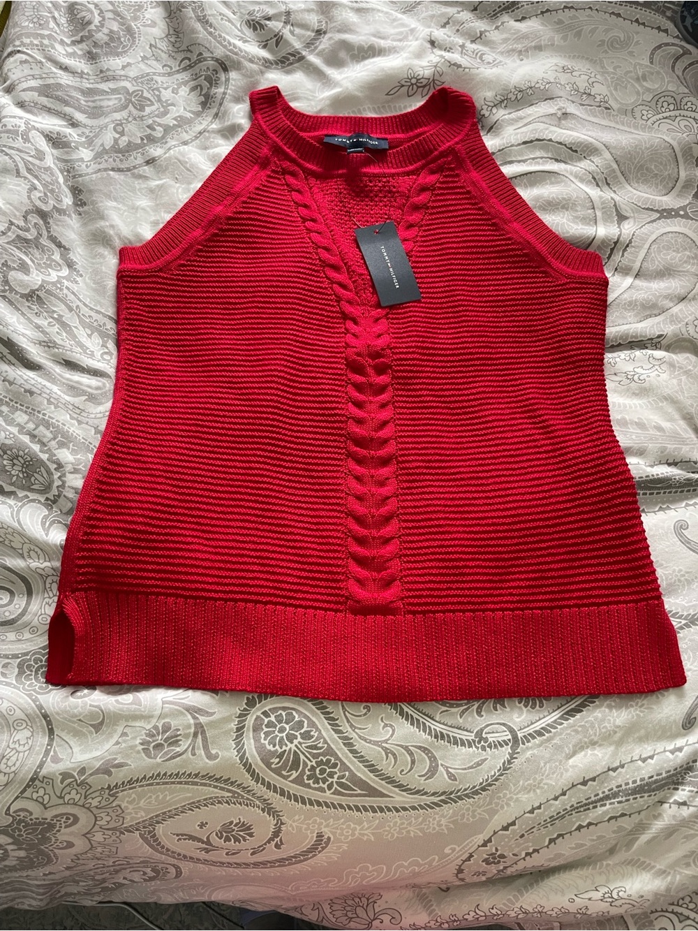 TOMMY BAHAMA Sz L Knit Tank Sweater Red Cotton/Modal/Rayon Luxury Resort Wear